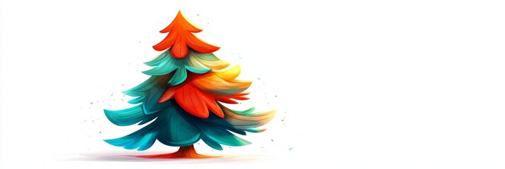 Obraz premium Playful Modern Evergreen Tree with Colorful Design Accents in Cartoon Style on White Background