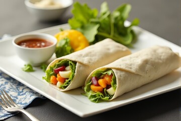 Colorful vegetable wraps served on sleek modern plates