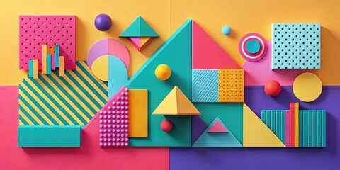 Vibrant Geometric Shapes Composition Featuring Colorful Blocks and Spheres