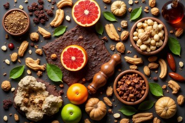 A modern flat lay featuring premium nuts and dried fruits