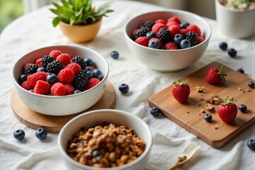 Vibrant a bowls topped with granola and fresh berries