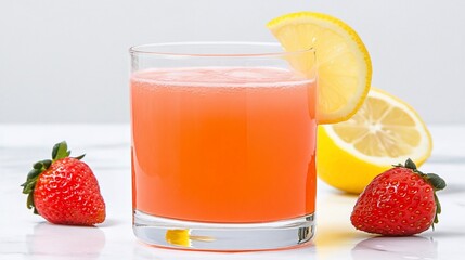 Refreshing strawberry lemonade drink in glass.