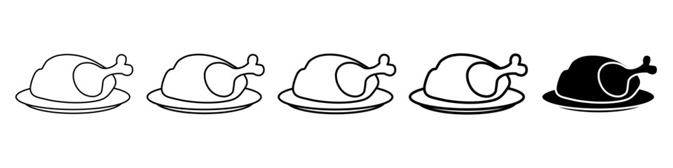 roasted turkey icon Simple thin line logo set