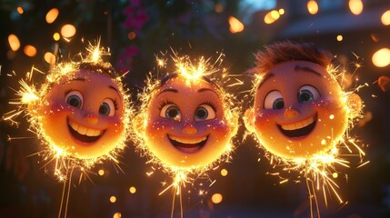 Joyful Kids Sparkler Celebration Festive Happy Fun Nighttime
