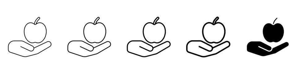 apple in hand icon Simple thin line logo set