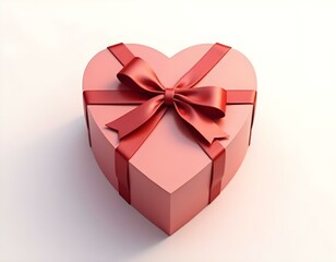 Obraz premium Heart-shaped gift box with ribbon 3D render icon isolated on transparent background cutout ia 