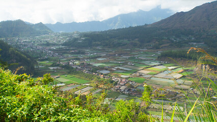 View of Pinggan village, a place to catch the best sunrise in Kintamani, Bali, Indonesia