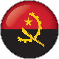 Icon representing a round button with the flag of Angola. Ideal for catalogs of institutional materials and geography