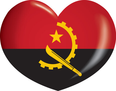 Icon representing a heart button with the flag of Angola. Ideal for catalogs of institutional materials and geography