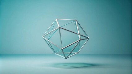 Abstract Geometric Structure A Silver Wireframe Polyhedron on a Teal Background