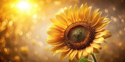 Fototapeta premium Golden Hour Sunflower A Vibrant Close-Up of a Single Blossom Against a Soft, Bokeh Background