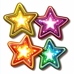 Obraz premium Colorful glowing star icons with vibrant designs and sparkling effects