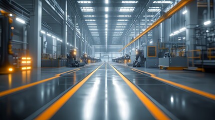 Obraz premium A modern industrial warehouse with advanced machinery and automated systems.