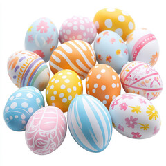 Obraz premium Colorful Decorative Eggs for Spring Celebration and Easter Festivities, Showing Various Patterns and Bright Colors in a Vibrant Arrangement