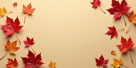Autumnal Leaves Frame A Pastel Background with Vibrant Red and Orange Foliage
