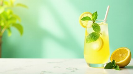 Refreshing Summer Citrus Beverage with Mint Garnish in a Tall Glass