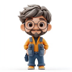 Obraz premium A cute 3D cartoon of a happy photographer. Adorable 3d character Web UI developer