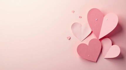 Romantic pastel pink paper hearts on a soft background, ideal for Valentine's Day or love themed designs.