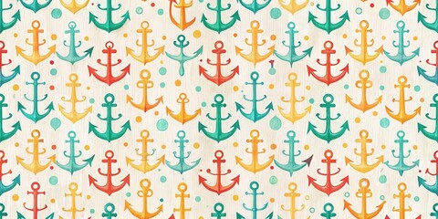 Fototapeta premium Seamless pattern of colorful anchors and dots on textured background