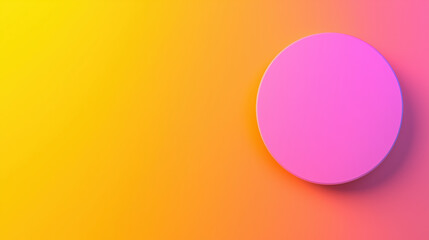 Bold yellow and pink gradient design with a large circular element on the right.