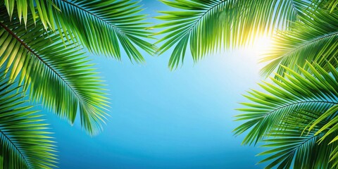 Fototapeta premium Tropical Palm Fronds Framing a Bright Sunny Sky Perfect for Summer Designs