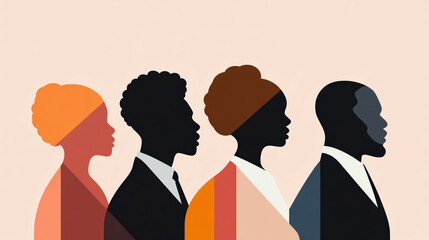 Side profiles of diverse individuals in formal and traditional attire.