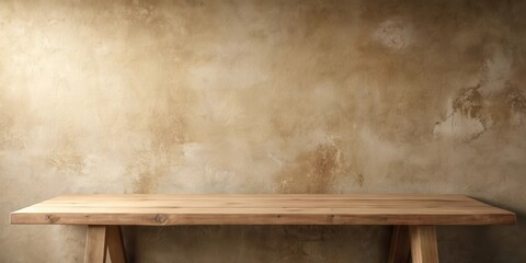 Rustic Wooden Tabletop Against a Textured Wall, Ideal for Product Displays or Mockups
