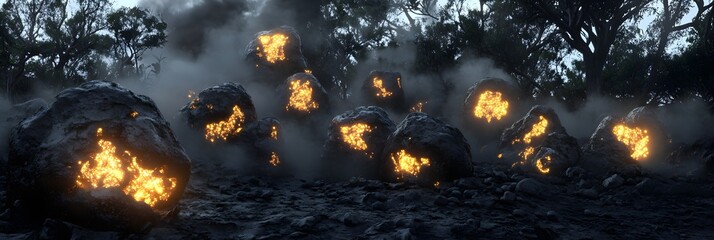 Glowing Rocks Illuminate Dark Forest Mystically