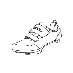 Template vector cycling shoes for men and women, indoor and outdoor riding shoes, riding shoe bicycle with delta cleats. Outline vector doodle illustration. Isolated on a white background.