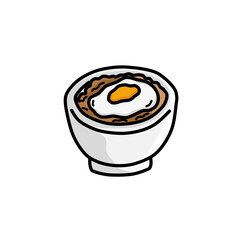 fried rice with egg in a bowl, rice bowl, food illustration