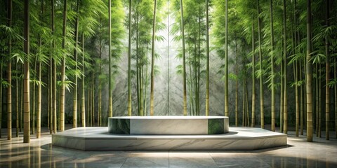 Serene Bamboo Grove with Elegant Marble Display Platform