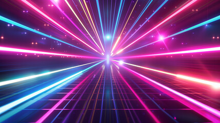 Naklejka premium Futuristic Neon Light Beam Illustration with Vibrant Colorful Grid Design for Technology Backgrounds and Party Themes