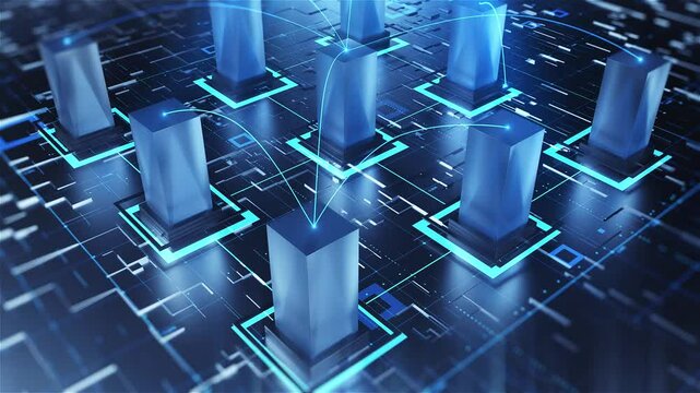 High-tech big data matrix, technology cube connection. Future technology data Internet of things, digital technology corporate presentation.
