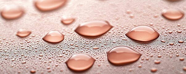 Droplets abstract background concept. Close-up of fresh droplets of water on smooth surface, enhancing visual appeal.