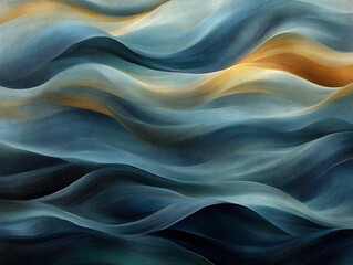 Obraz premium Abstract Blue And Gold Wavy Lines Art