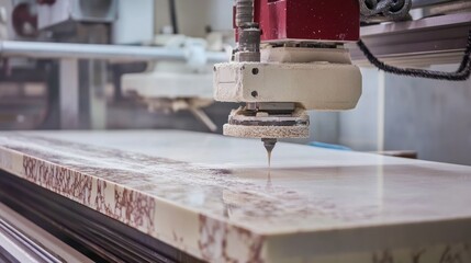 Advanced tile-cutting machines shaping large ceramic slabs into standard tile sizes with precision."