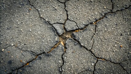 Obraz premium Cracked Surface Texture Starburst Pattern of Grey Ground with Small Stones and Yellowish Veins