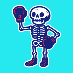 boxer skeleton sticker, funny illustration