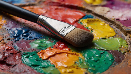 Obraz premium Artist’s Palette with Blending Colors and Poised Brush