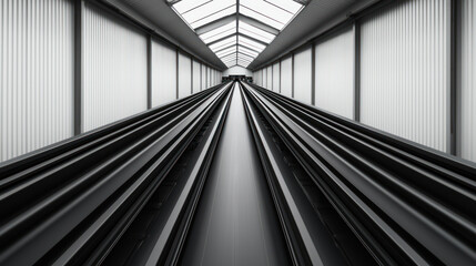 Obraz premium modern industrial corridor with sleek lines and symmetry, showcasing minimalist design. perspective draws eye towards