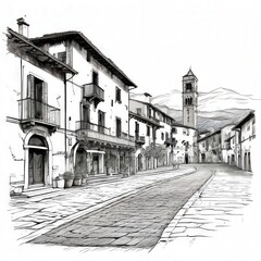 the AI Image Generator, Charming Sketch of a Quaint European Village
