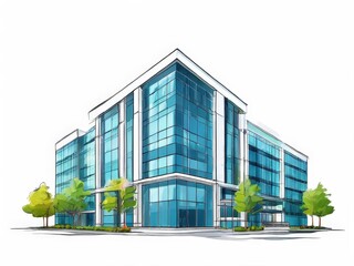Fototapeta premium the AI Image Generator, Office Building With Trees and Urban Architecture Design