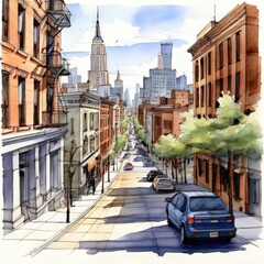 Fototapeta premium the AI Image Generator, Monochrome Urban City Sketch Illustrating Street