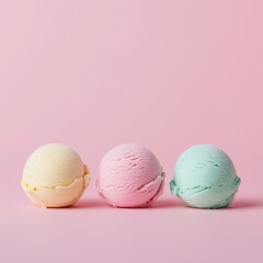 Three pastel ice cream scoops on pink. (3)