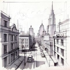 Fototapeta premium the AI Image Generator, Monochrome Urban City Sketch Illustrating Street