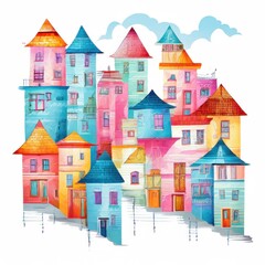 Naklejka premium the AI Image Generator, Colorful Watercolor Houses with Creative Architectural
