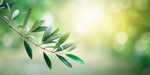 Lush green leaves of a branch bathed in sunlight, a serene and peaceful nature scene perfect for eco-friendly themes