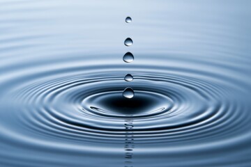 Water droplets falling, creating concentric ripples on a calm surface.