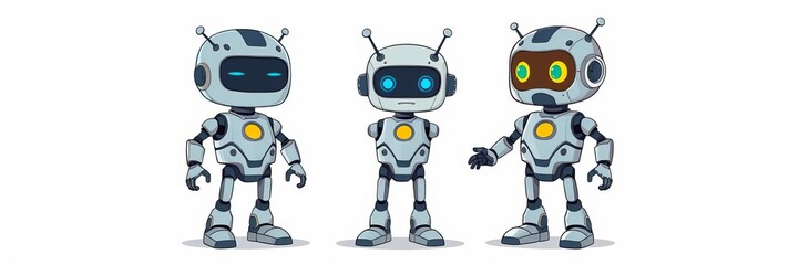 Fototapeta premium Robotic icons set featuring various futuristic machines and characters, artificial intelligence, robot, isolated