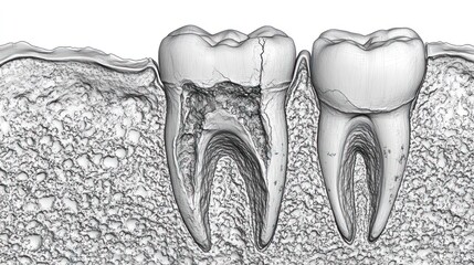 3D rendering of a cracked molar tooth.